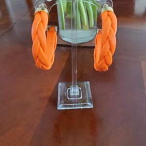 Orange Leatherette Braided Hoop Earrings